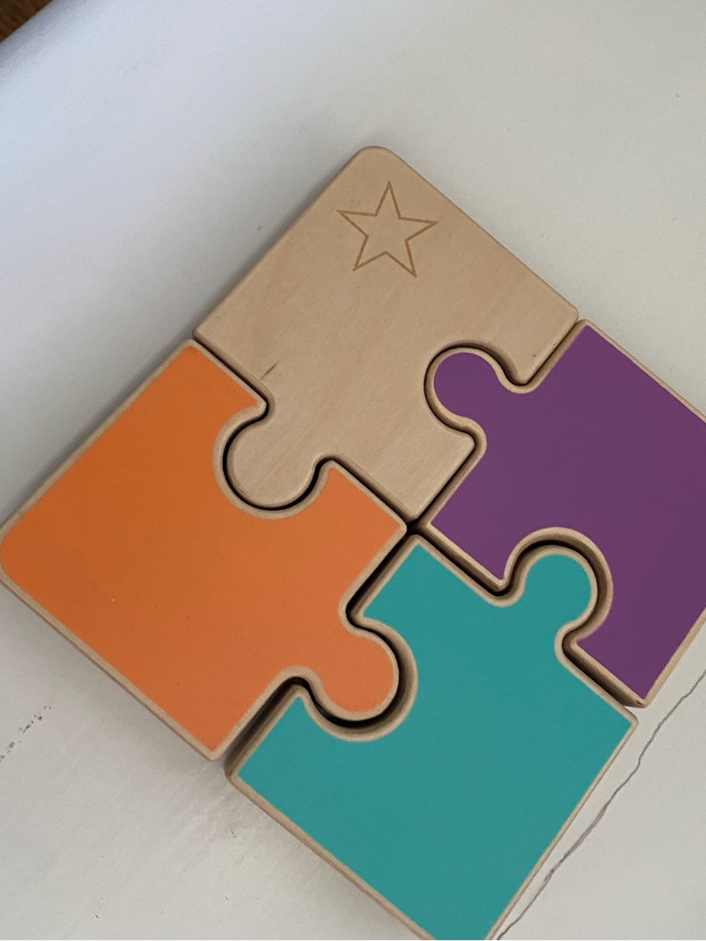 Wooden Color Puzzle Set for Kids - Orange, Teal, Purple, Natural